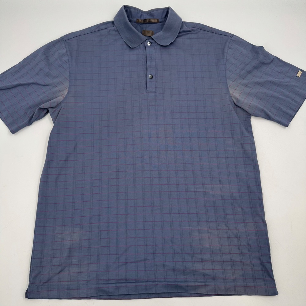 Nike Tiger Woods Men's Blue Plaid Golf Polo Shirt Short Sleeve Collared Medium